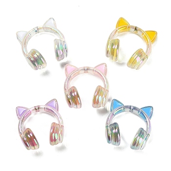 UV Plating Transparent Acrylic Enamel Beads, Iridescent, Cat Ear Headphone, Mixed Color, 31x30x15mm, Hole: 2.5mm
