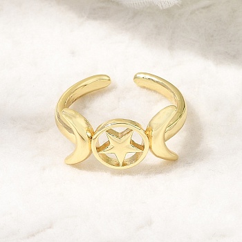 Brass Open Cuff Rings for Women, Triple Goddess Sign, Golden, 9.5mm, Inner Diameter: 17mm