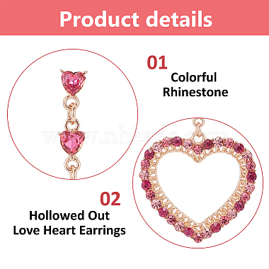 4 Pairs 4 Colors Rhinestone Hollow Heart Dangle Stud Earrings(EJEW-AN0004-17)-3