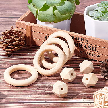 Faceted Nugget Natural Wooden Beads(WOOD-PH0009-24)-8