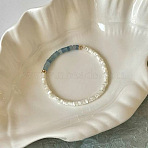 Natural Shell Beads Stretch Bracelets for Women, Column, with Aquamarine, White, 6-7/8 inch(17.5cm)(SH9239-1)