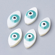 Natural Freshwater Shell Beads, Horse Eye with Evil Eye, Cadet Blue, 15x8x4mm, Hole: 1mm(X-SHEL-Q017-08C)