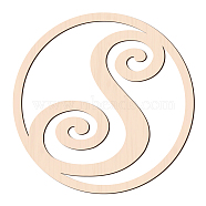 Laser Cut Wooden Wall Sculpture, Torus Wall Art, Home Decor Artwork, Flat Round with Letter, BurlyWood, Letter.S, 310x6mm(WOOD-WH0105-057)