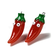 Cartoon Opaque Resin Vegetable Pendants, Funny Eye Chili Pepper Charms with Platinum Plated Iron Loops, FireBrick, 45~47x14.5x18~20mm, Hole: 2mm(CRES-B018-02B)