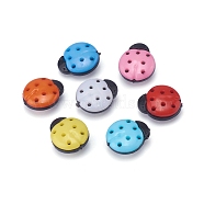 Plastic Sewing Buttons, Ladybug Shape, 1-Hole, Mixed Color, 15x13x4mm, Hole: 3x2mm(X-KY-H002-01A)
