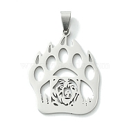 201 Stainless Steel Pendants, Laser Cut, Stainless Steel Color, Paw Print, 38x29.5x1.5mm, Hole: 8x4mm(STAS-U003-20B-P)
