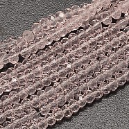 Faceted Rondelle Transparent Glass Beads Strands, Misty Rose, 3.5x2mm, Hole: 0.5mm, about 148pcs/strand, 14.9 inch(EGLA-J134-3x2mm-B08)