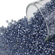 TOHO Round Seed Beads, Japanese Seed Beads, (2102) Silver Lined Milky Montana Blue, 15/0, 1.5mm, Hole: 0.7mm, about 15000pcs/50g(SEED-XTR15-2102)