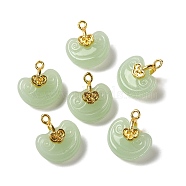 Imitation Jade Glass Pendants, with Alloy Finding, Ruyi Cloud Charm, Golden, 17x15x8~9mm, Hole: 1.6mm(GLAA-K065-03G)