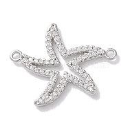 Rack Plating Brass Micro Pave Clear Cubic Zirconia Connector Charms, Starfish Links, Long-Lasting Plated, Lead Free & Cadmium Free, Platinum, 18x23x2mm, Hole: 1.2mm(KK-Z039-37P)