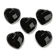 Natural Black Onyx Cabochons, Dyed & Heated, Faceted, Heart, 15x15x5.5mm(G-P513-02A-01)