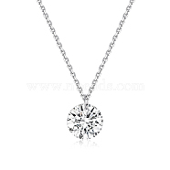 Flat Round Cubic Zirconia Pendant Necklaces, with Rhodium Plated 925 Sterling Silver Cable Chains for Women, Platinum, 13.78 inch(35cm)(GX5986)