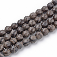 Natural Black Wood Lace Stone Beads Strands, Faceted, Round, 12~12.5mm, Hole: 1.5mm, about 31~33pcs/strand, 14.9~15.1 inch(38~38.5cm)(G-Q462-92-12mm)