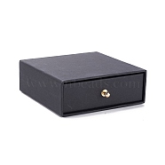 Square Paper Drawer Jewelry Set Box, with Brass Rivet, for Earring, Ring and Necklace Gifts Packaging, Black, 10x10x3~3.2cm(CON-C011-03B-01)