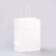 Pure Color Kraft Paper Bags, Gift Bags, Shopping Bags, with Paper Twine Handles, Rectangle, White, 21x15x8cm(AJEW-G020-B-03)