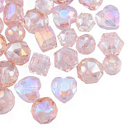 Transparent Glass Beads, AB Color, Faceted, Mixed Shapes, Pink, 7~10x7~10x5~9.5mm, Hole: 1~1.5mm(EGLA-N002-49-B01)