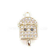 Brass Micro Pave Cubic Zirconia Charms, Ice Cream, Clear & Black, Golden, 13.5x7.5x2mm, Hole: 1.4mm(ZIRC-F102-03)