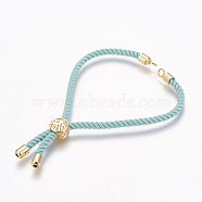Nylon Cord Bracelet Making, Slider Bracelets, with Brass Findings, Long-Lasting Plated, Cadmium Free & Nickel Free & Lead Free, Pale Turquoise, Pale Turquoise, Real 18K Gold Plated, 8-1/4 inch(210mm), 3mm, Hole: 2.5mm(X-MAK-P005-05G)