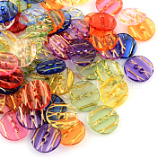Transparent Acrylic Buttons, Plastic Sewing Buttons for Costume Design, 2-Hole, Dyed, Flat Round, Mixed Color, 13x3mm, Hole: 1mm(BUTT-Q031-M)