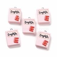 Resin Pendants for Teachers' Day, with Platinum Iron Findings, Imitation Stationery, English Book, Lavender, 26x19x8mm, Hole: 2mm(RESI-M026-05)