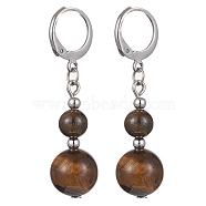 Round Natural Tiger Eye Dangle Earrings, 304 Stainless Steel Leverback Earring for Women, 40~41x10~10.5mm(EJEW-JE05536-04)