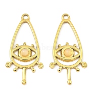 Natural Rose Quartz Teardrop Pendants, Ion Plating(IP) 316 Stainless Steel Melting Eye Charms, Real 24K Gold Plated, 30.5x14.5x2.5mm, Hole: 1.8mm(STAS-K258-23G-07)