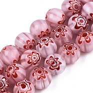 Handmade Millefiori Glass Beads Strands, Round, Flamingo, 10mm, Hole: 1.2mm, about 36~38pcs/strand, 13.78 inch~14.88 inch(35cm~37.8cm)(LK-T001-10A)