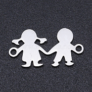 201 Stainless Steel Links connectors, Girl with Boy, Stainless Steel Color, 10x16x1mm, Hole: 1.5mm(STAS-N090-T875-1)