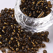 6/0 Glass Seed Beads, Silver Lined Round Hole, Round, Brown, 4mm, Hole: 1.5mm, about 1000pcs/100g(X1-SEED-A005-4mm-53)