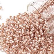 TOHO Round Seed Beads, Japanese Seed Beads, (1069) Soft Misty Rose Lined Crystal, 8/0, 3mm, Hole: 1mm, about 220pcs/10g(X-SEED-TR08-1069)