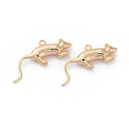 Brass Pendants, Real 18K Gold Plated, Mouse, 9x25.5~26.5x4mm, Hole: 1.2mm(X-KK-T038-230B)
