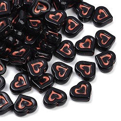 Opauqe Acrylic Beads, Heart, Red Color Enlaced, Black, 12.5x14.5x5mm, Hole: 1.8mm, about 28pcs/20g(X1-OACR-P029-01A-01)