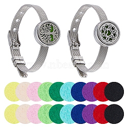 2 Bags 2 Styles Stainless Steel Watchband Chain Bracelets, Essential Oil Diffuser Bracelets for Women, Flat Round, with Perfume Pads, Stainless Steel Color, 8-7/8x7/8x3/8 inch(22.4x2.2x1.1cm), 1bag/style(BJEW-FH0001-12)