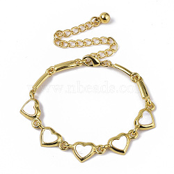 Electroplate Alloy Link Bracelets, with Freshwater Shell, Heart, Golden, 6-7/8 inch(17.5cm), 2.5mm(X-BJEW-T012-002)
