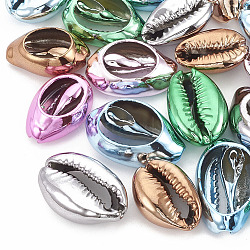 Electroplated Natural Cowrie Shell Beads, Undrilled/No Hole Beads, Mixed Color, 17~21x11~14x6~8mm(X-SSHEL-S258-06)