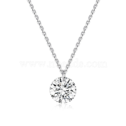 Flat Round Cubic Zirconia Pendant Necklaces, with Rhodium Plated 925 Sterling Silver Cable Chains for Women, Platinum, 13.78 inch(35cm)(GX5986)
