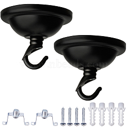 Iron Hook Hangers, Ceiling or Wall Mount Hooks, Chandelier Light Canopy, with Anchor Plug & Screw, Black, 53x66.5mm, Hole: 4mm & 6.5mm, 1pc(AJEW-WH0001-67)