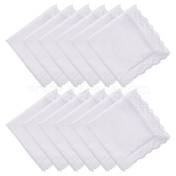 Cotton Handkerchief, with Polyester Lace, Square, White, 255x255x0.5mm(AJEW-WH0009-26)