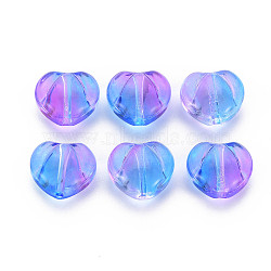 Two Tone Transparent Spray Painted Glass Beads, Heart, Medium Orchid, 10.5x12x6.5mm, Hole: 1mm(GLAA-T022-24-C01)