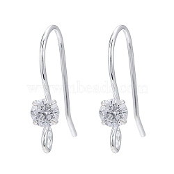 925 Sterling Silver Earring Hooks, with Rhinestone, Silver, 13x16mm, Hole: 1.5mm, Pin: 0.5mm(X-STER-S002-52)