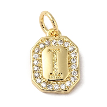 Real 18K Gold Plated Brass Micro Pave Clear Cubic Zirconia Pendants, with Jump Ring, Long-Lasting Plated, Lead Free & Cadmium Free, Letter Charms, Letter I, 12x8.5x2mm, Hole: 3mm