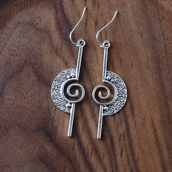 Zinc Alloy Dangle Earrings, Vortex Spiral, Antique Silver, 60x18mm