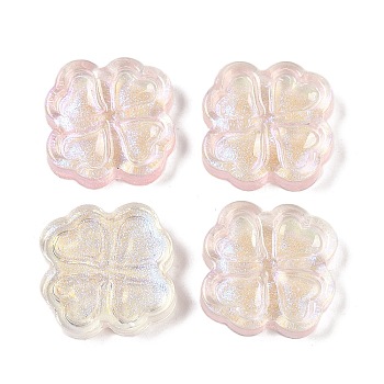 Translucent Epoxy Resin Glitter Powder Decoden Cabochons, Iridescent Clover, Pink, 19.5x19.5x4mm