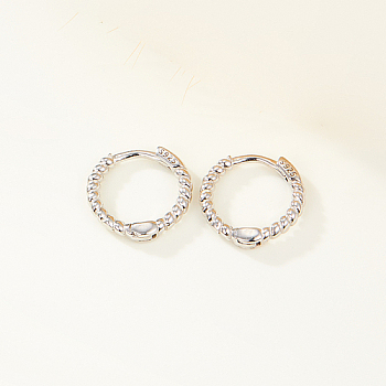 Rhodium Plated 925 Sterling Silver Hoop Earrings, Round Ring, Platinum, 10mm