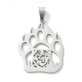 201 Stainless Steel Pendants, Laser Cut, Stainless Steel Color, Paw Print, 38x29.5x1.5mm, Hole: 8x4mm