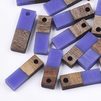 Resin & Walnut Wood Pendants, Rectangle, Mauve, 17x5.5x3~3.5mm, Hole: 1.5mm