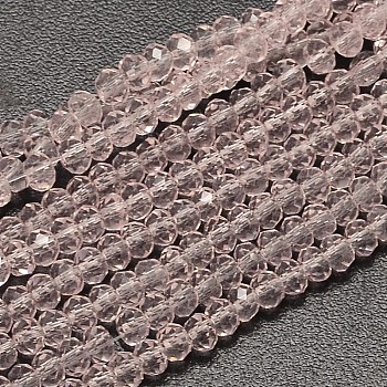 Faceted Rondelle Transparent Glass Beads Strands, Misty Rose, 3.5x2mm, Hole: 0.5mm, about 148pcs/strand, 14.9 inch
