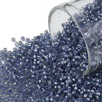 TOHO Round Seed Beads, Japanese Seed Beads, (2102) Silver Lined Milky Montana Blue, 15/0, 1.5mm, Hole: 0.7mm, about 15000pcs/50g