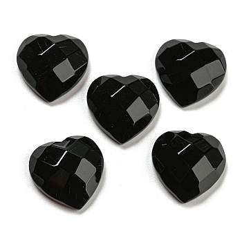 Natural Black Onyx Cabochons, Dyed & Heated, Faceted, Heart, 15x15x5.5mm