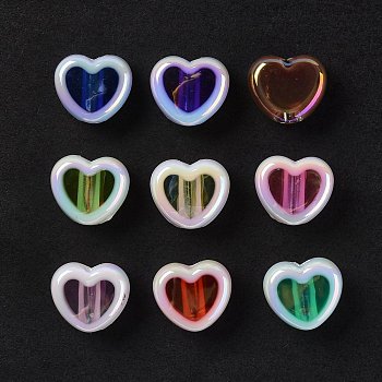 UV Plating Rainbow Iridescent Acrylic Beads, Heart, Mixed Color, 12.5x15x8mm, Hole: 3.7mm